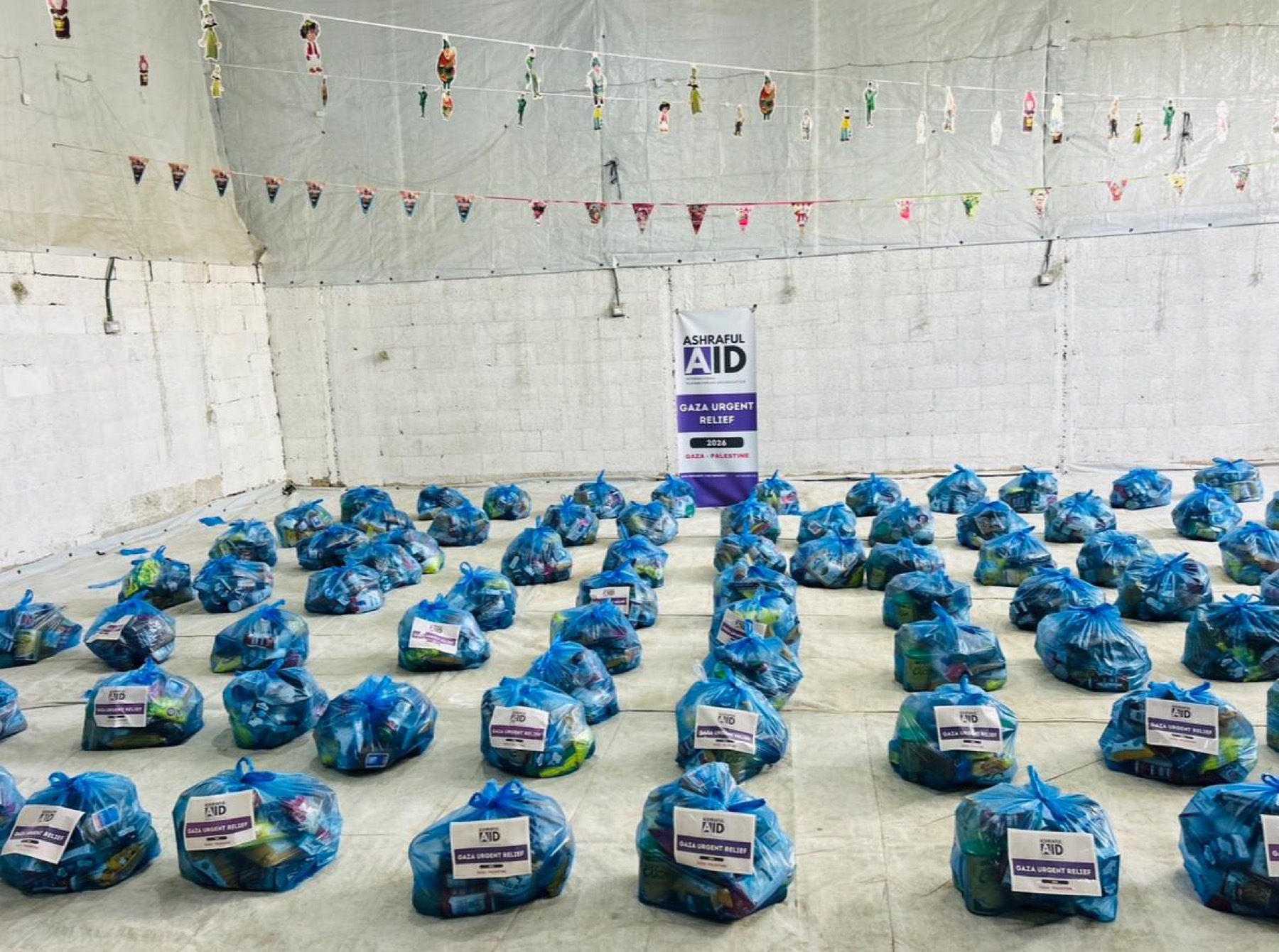 Ashraful Aid Gaza urgent relief parcels prepared for distribution